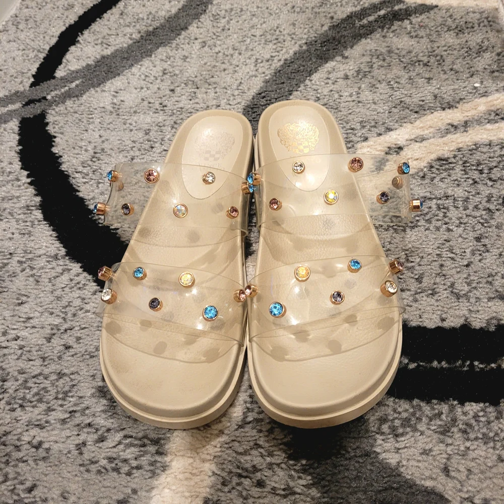 Vince Camuto Women's Partha Clear Jeweled Slide Sandals Size 9.5 - Picture 6 of 7